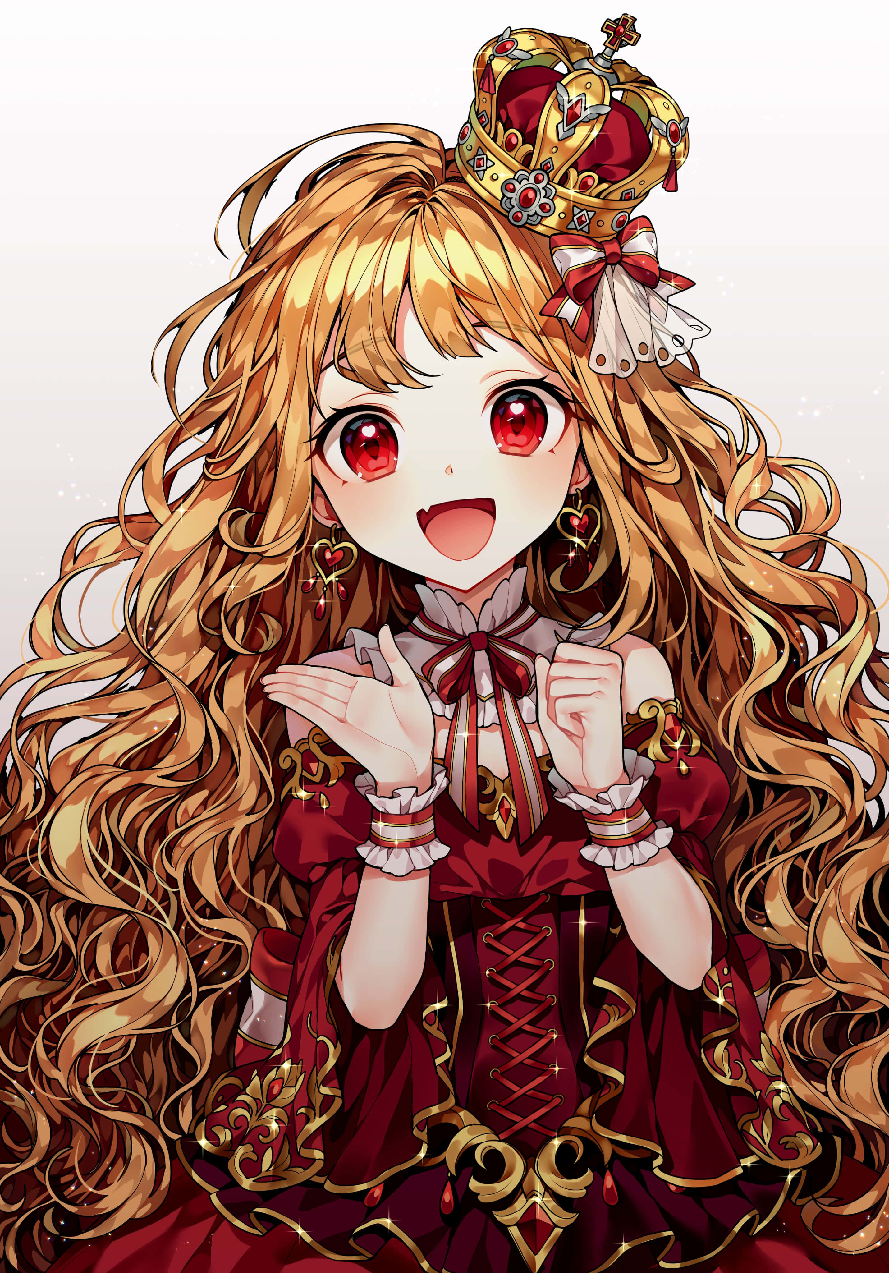 cute queen, golden hair, red eyes, 4K Phone Wallpaper