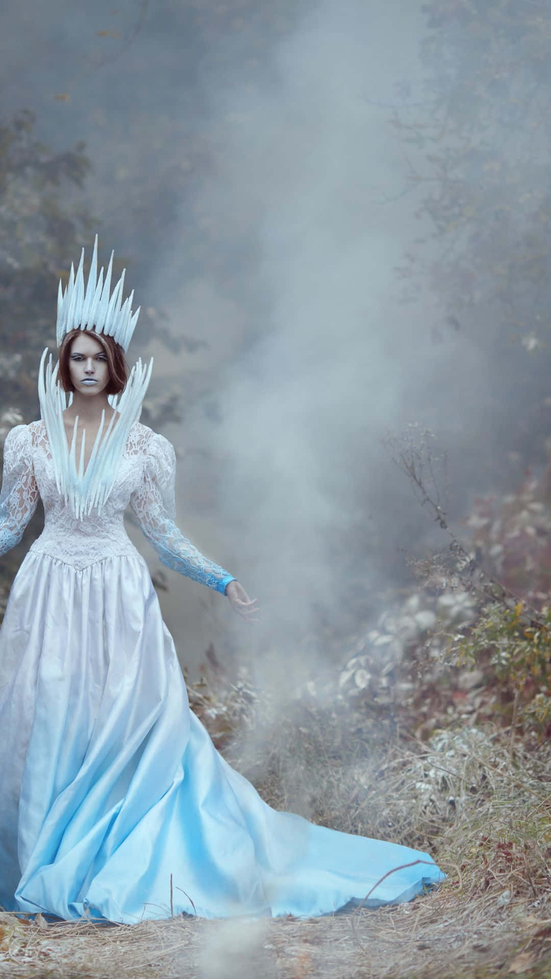 Cute Queen, light blue gown, icy crown, Full HD Phone Wallpaper