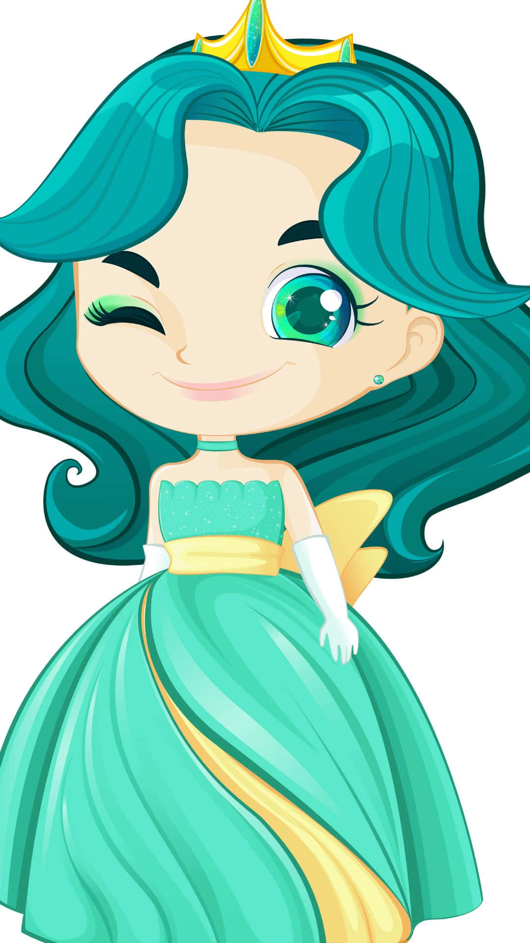 Cute Queen, chibi princess, teal hair, Full HD Phone Wallpaper