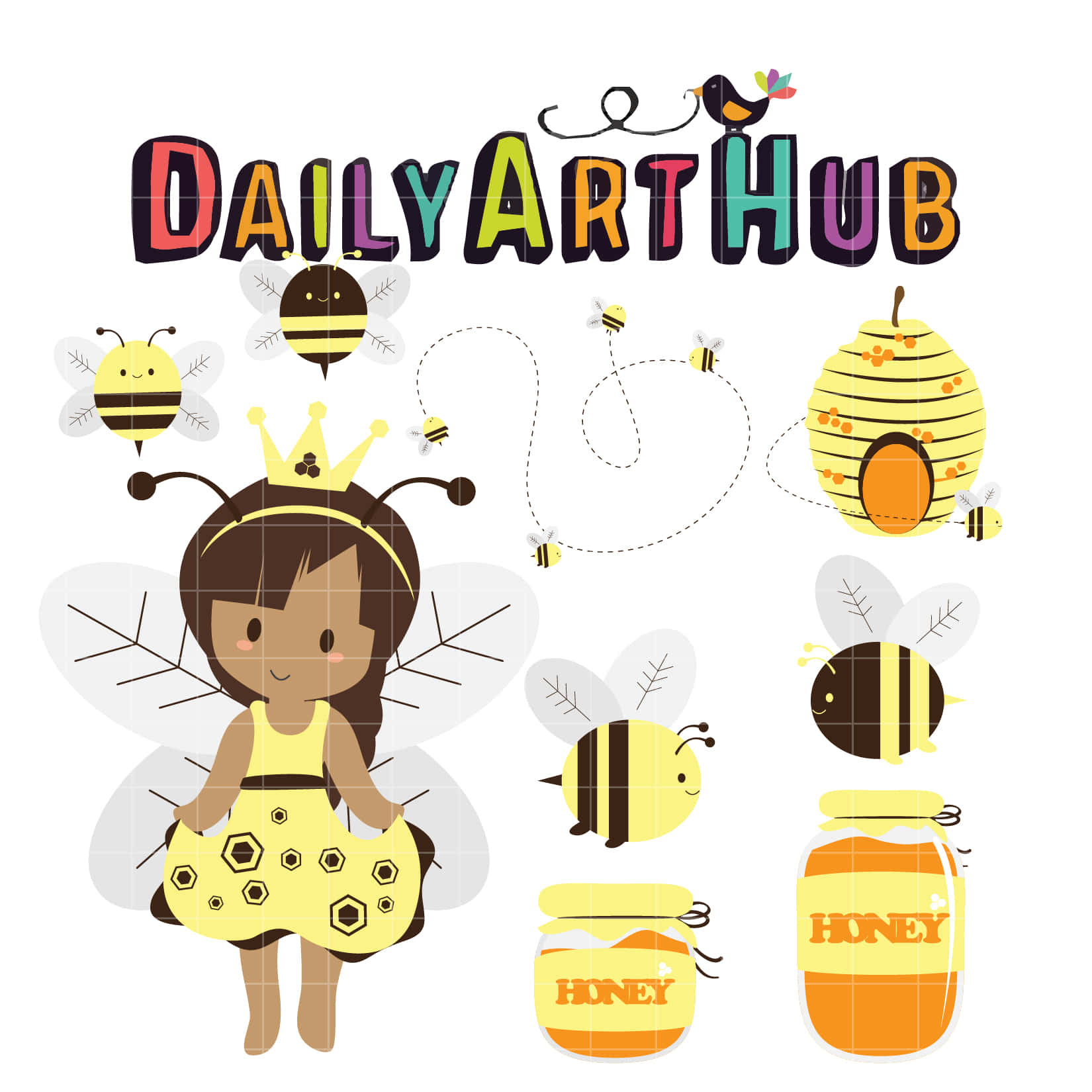 Cute Queen, bee wings, crown, HD Desktop Wallpaper