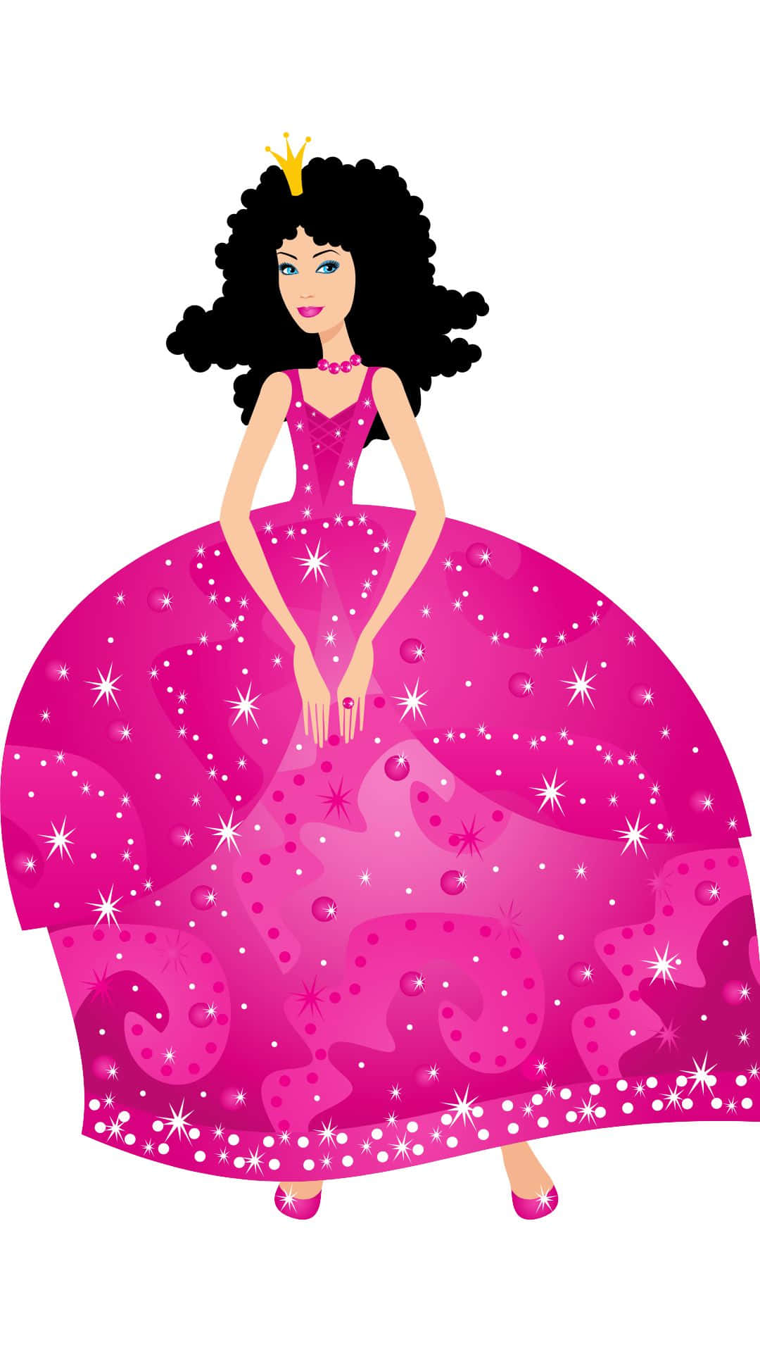 Cute Queen, vibrant pink princess, curly black hair, Full HD Phone Wallpaper