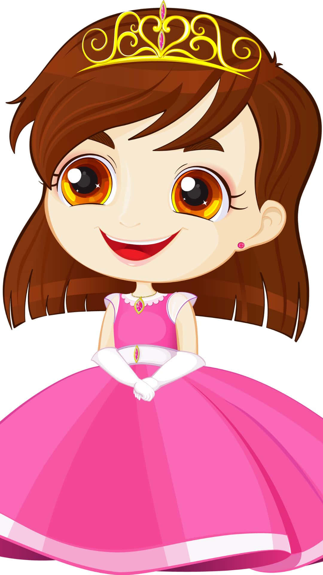 Cute Queen, pink gown, golden crown, Full HD Phone Wallpaper