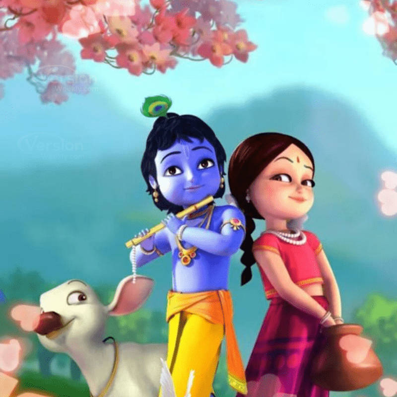 Radha Krishna, blue-skinned boy, smiling girl, SD Desktop Wallpaper