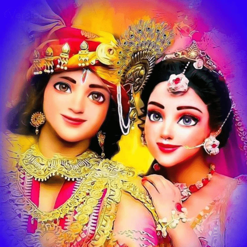 Cute Radha Krishna, purple background, vibrant gradient background, SD Desktop Wallpaper
