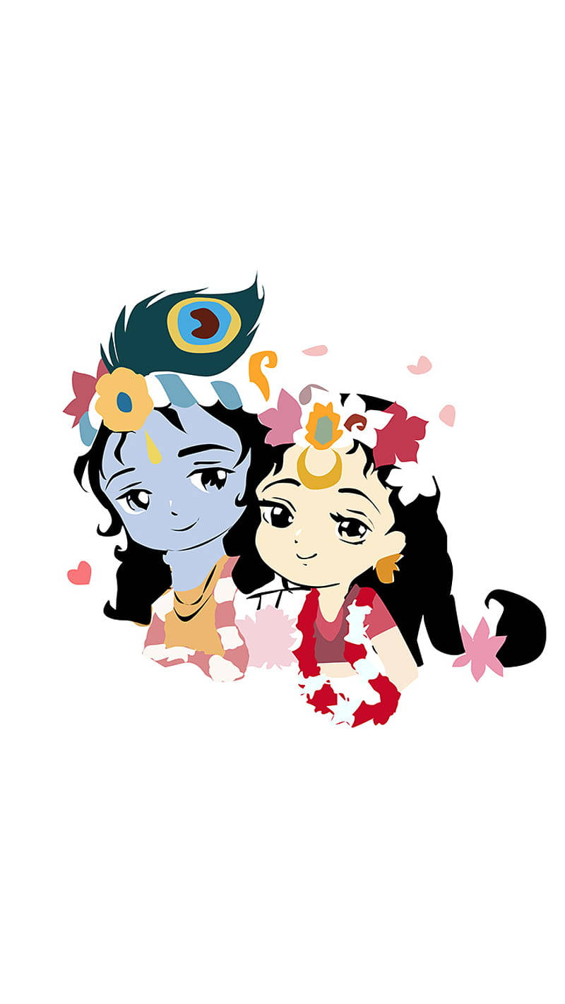 Cute Radha Krishna, flower crown, blue skin, HD Phone Wallpaper