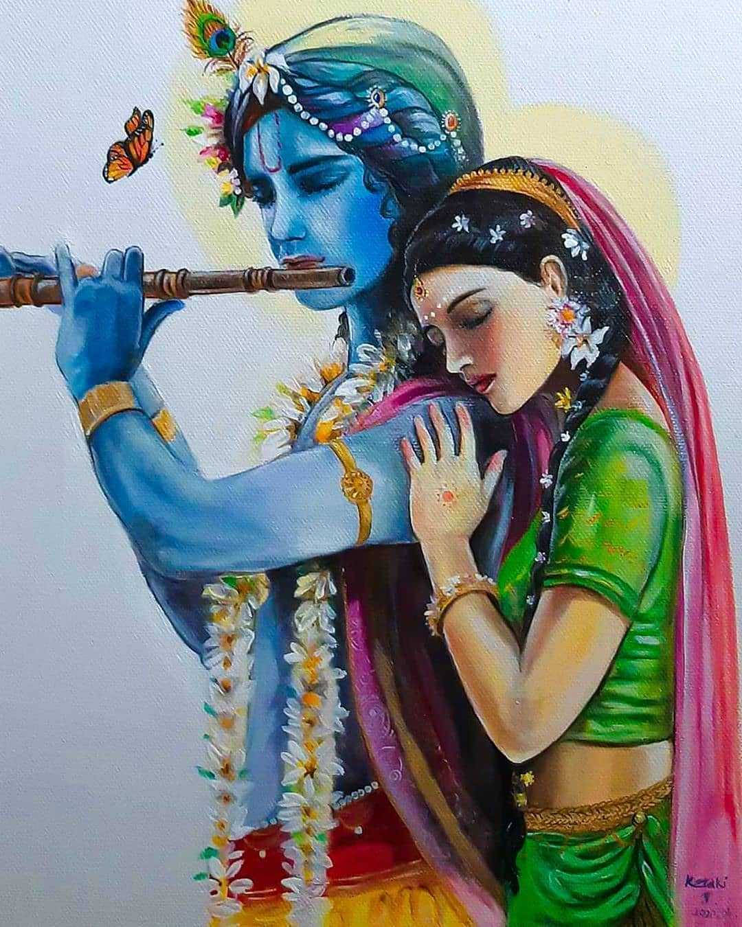 Radha Krishna, blue-skinned deity, flute, HD Phone Wallpaper