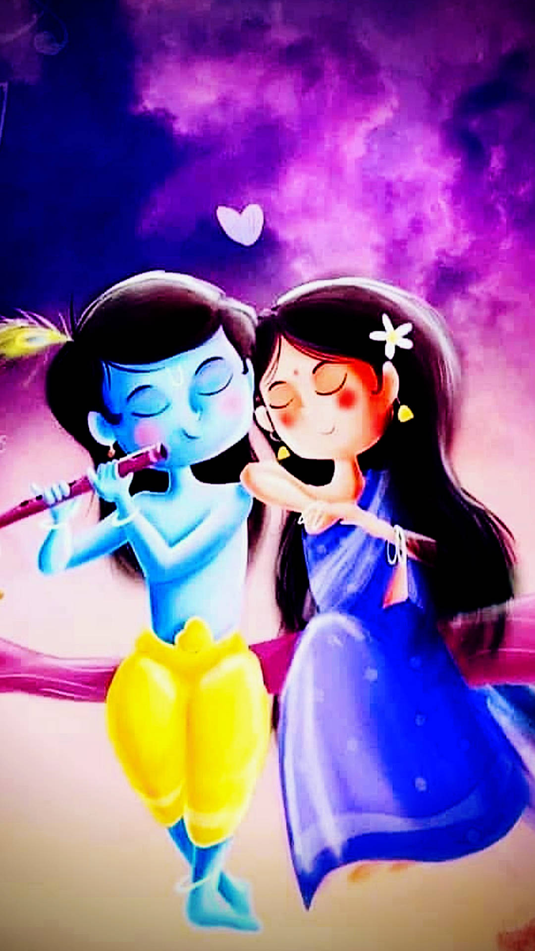 Radha Krishna, blue-skinned boy, smiling girl in a blue dress, Full HD Phone Wallpaper