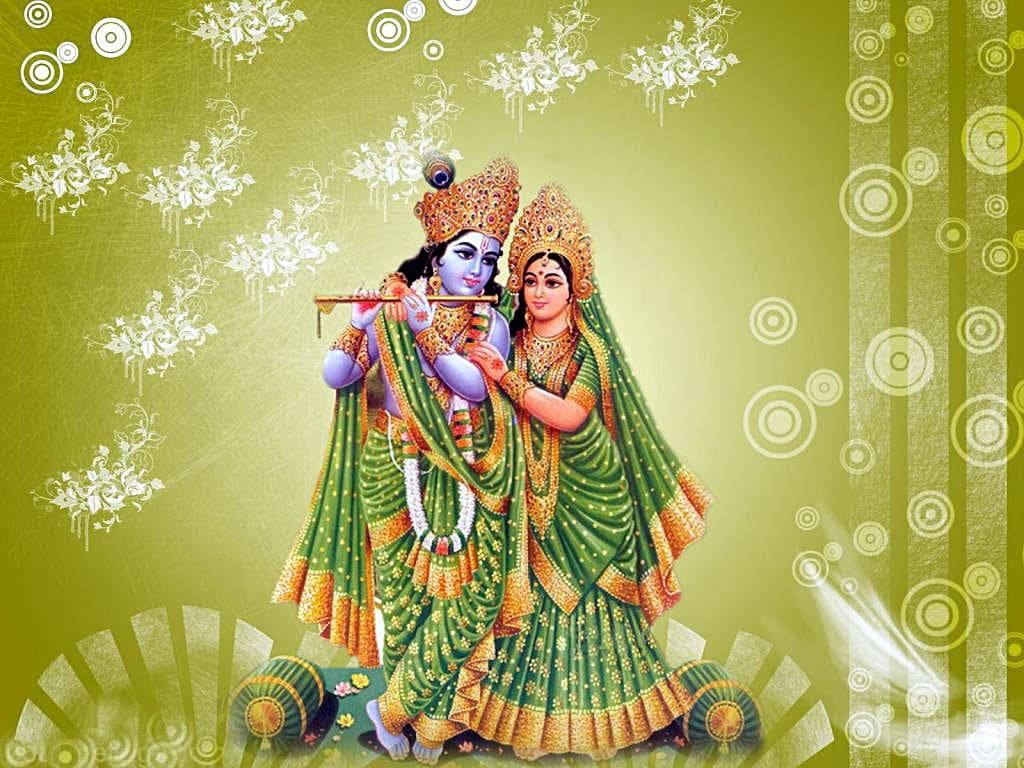 Radha Krishna, green, gold, SD Desktop Wallpaper