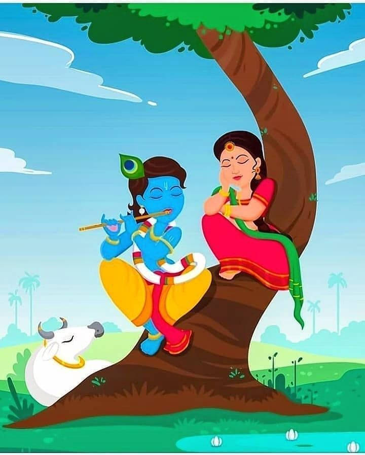 Radha, Krishna, flute, SD Phone Wallpaper