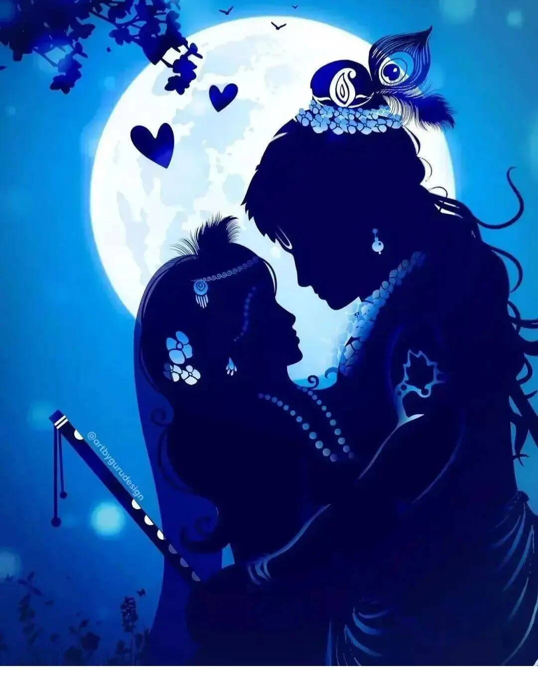 Cute Radha Krishna, blue moon, full moon, HD Phone Wallpaper