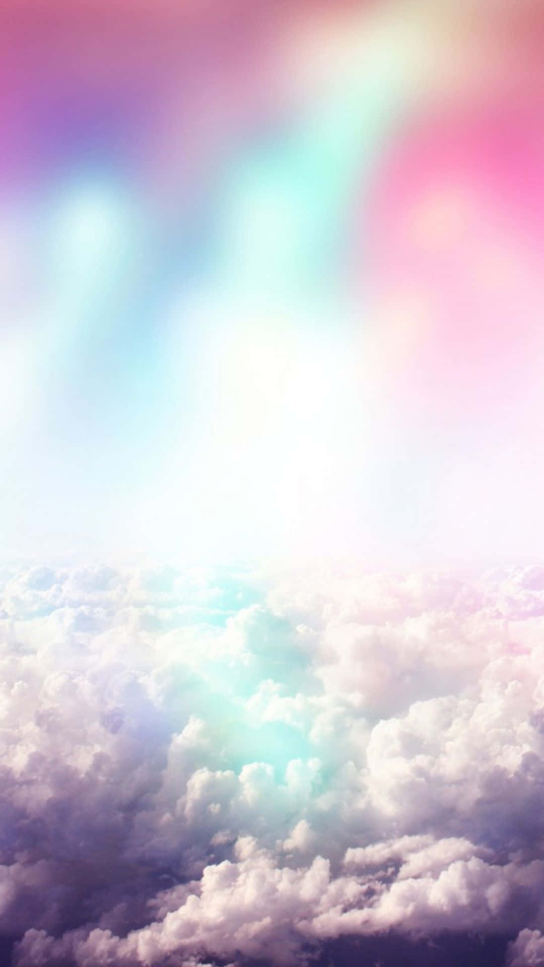 cute rainbow, soft pastel rainbow light, fluffy clouds, Full HD Phone Wallpaper