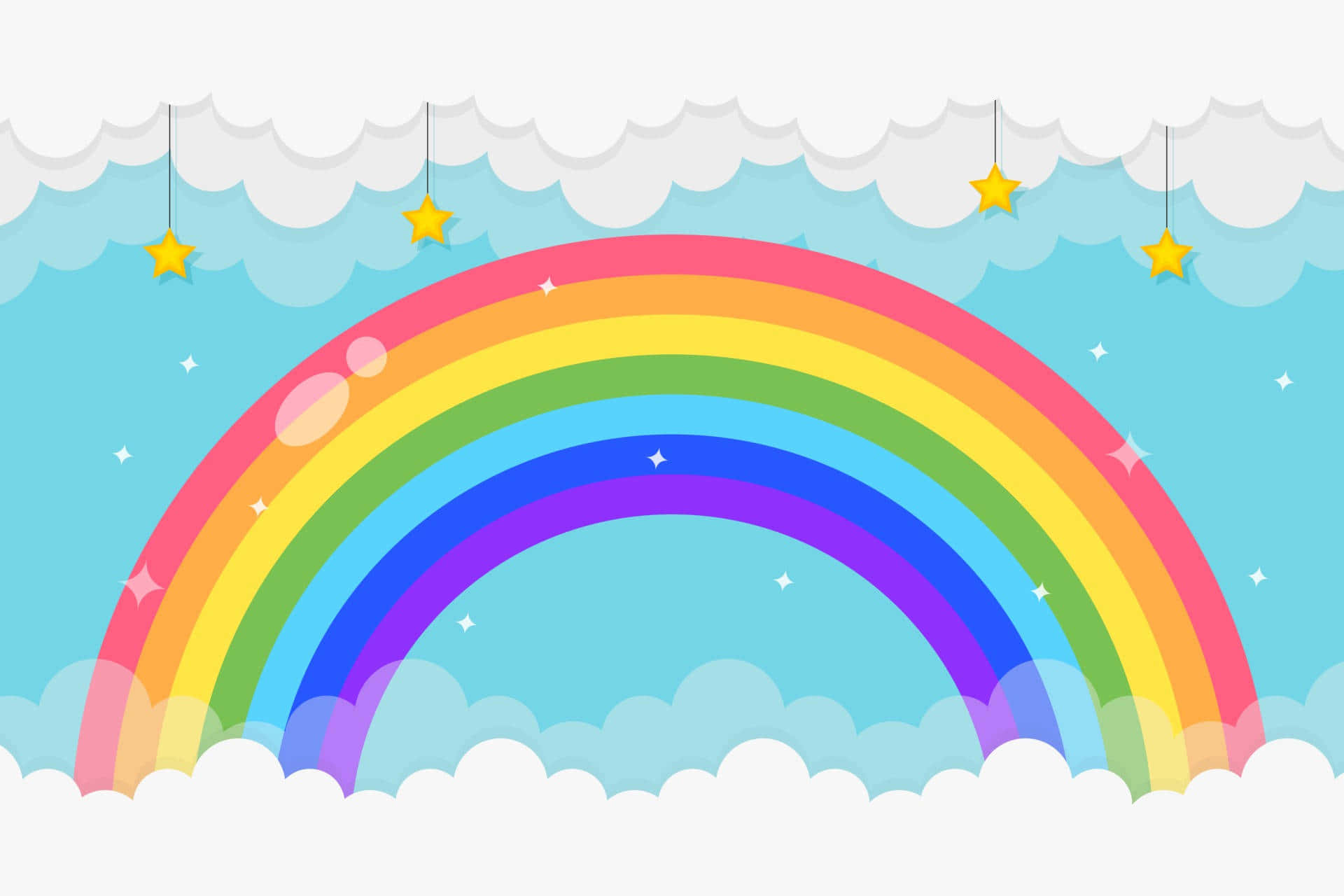 Cute Rainbow, cartoon rainbow, fluffy clouds, Full HD Desktop Wallpaper