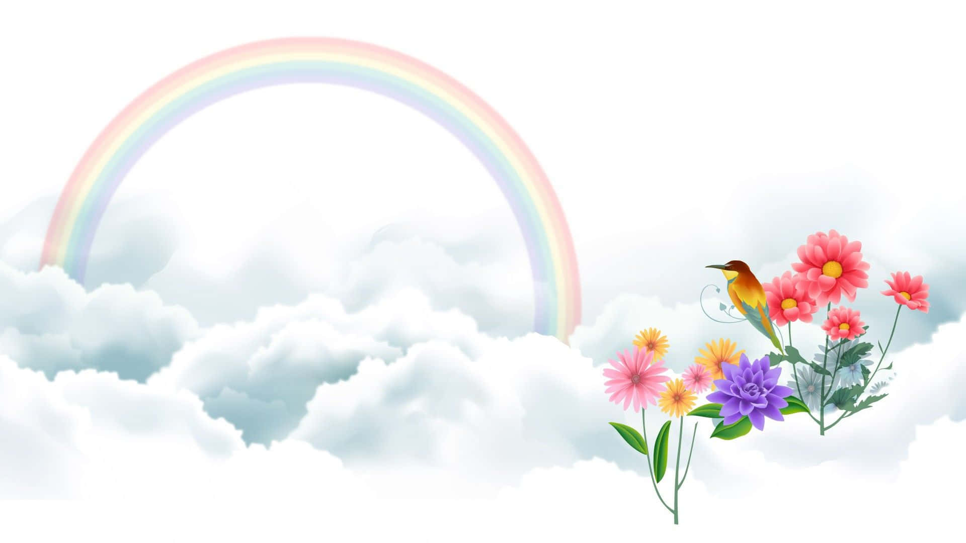 Cute Rainbow, vibrant rainbow, fluffy clouds, Full HD Desktop Wallpaper