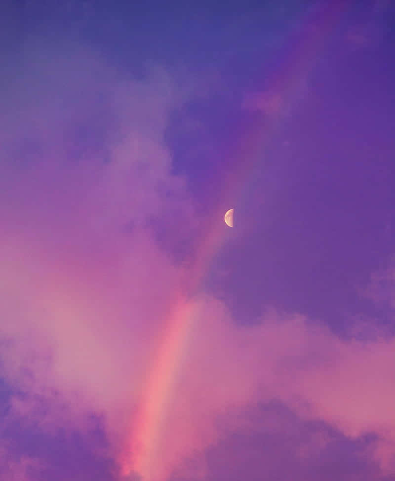 crescent moon, vibrant pink, purple rainbow, SD Phone Wallpaper