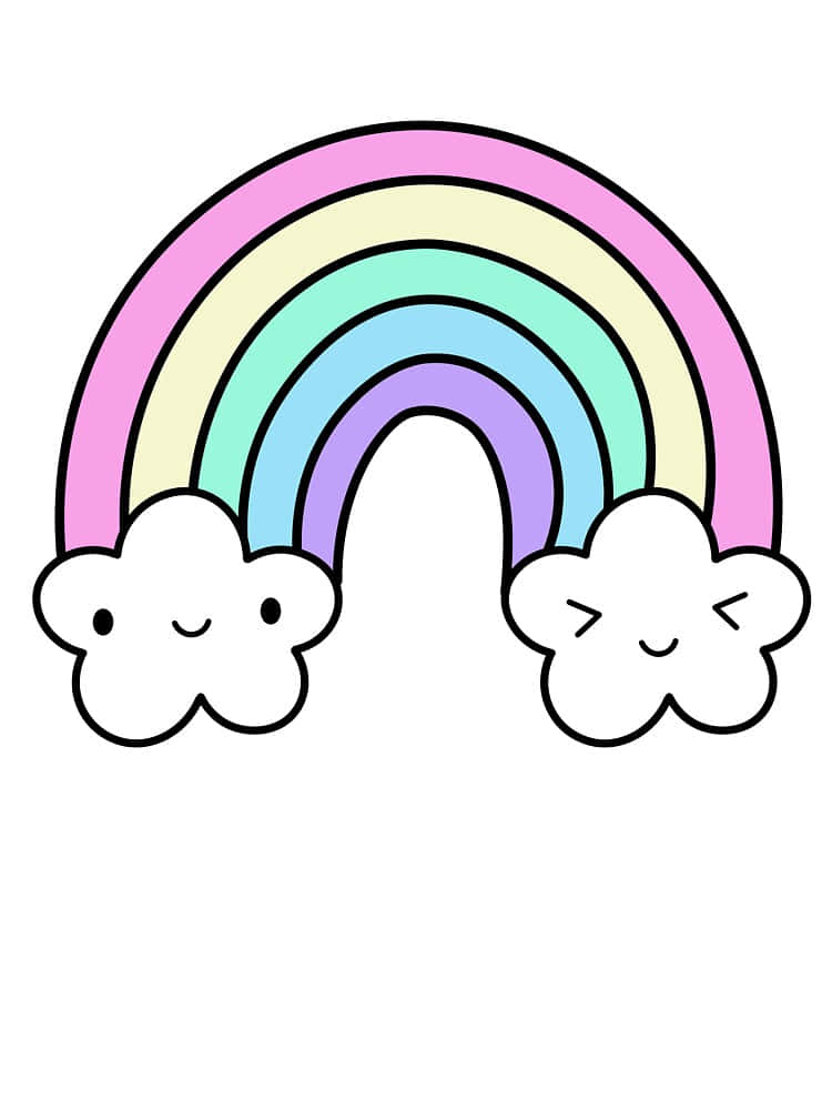pastel colors, cartoon rainbow, smiling clouds, SD Phone Wallpaper