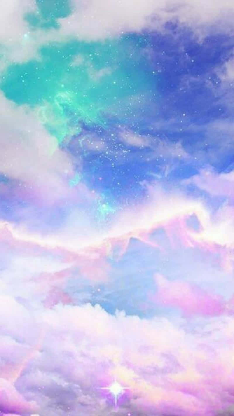 pastel clouds, teal pink and blue, sparkling stars, HD Phone Wallpaper