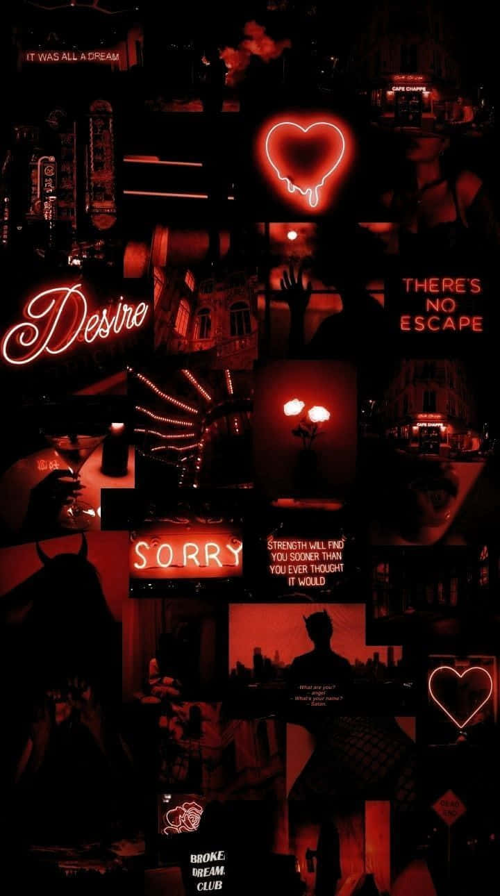 red neon, dripping heart signs, text overlays, HD Phone Wallpaper