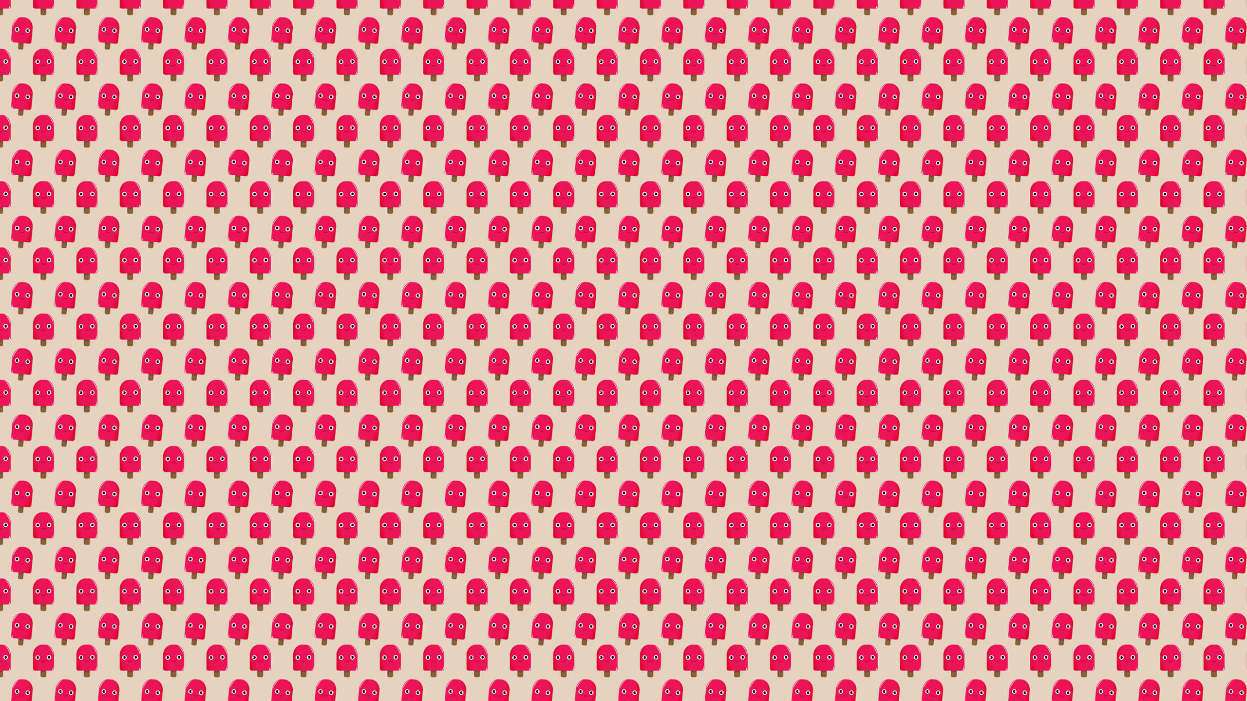 Cute Red Dots, pink popsicles, beige background, 2K Desktop Wallpaper