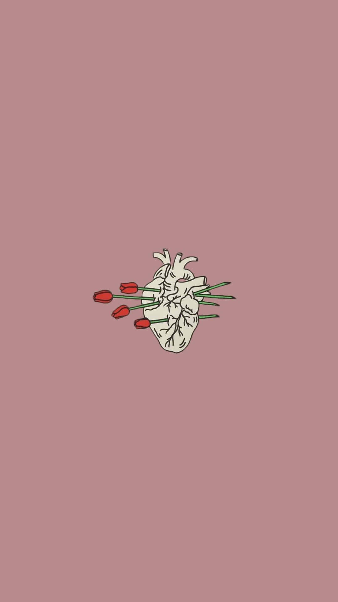 Cute Red Heart, anatomical heart, red tulips, Full HD Phone Wallpaper