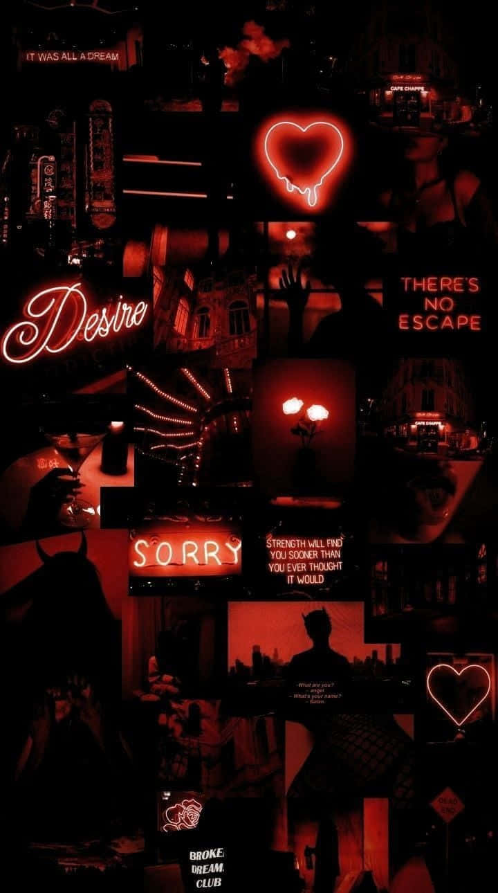 dark red neon, glowing heart, text elements, HD Phone Wallpaper