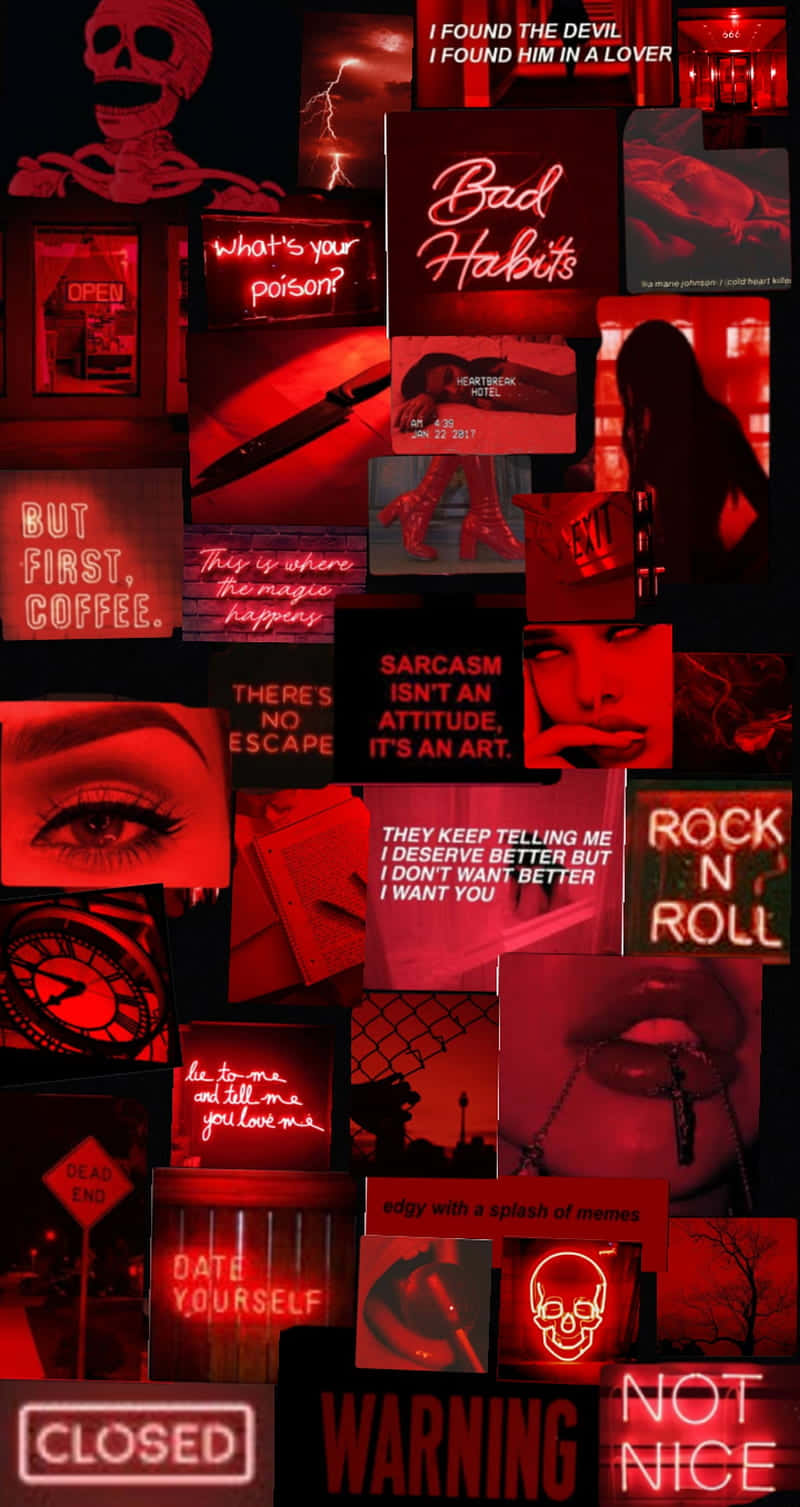 Red Cute Aesthetic, skulls, lips, HD Phone Wallpaper