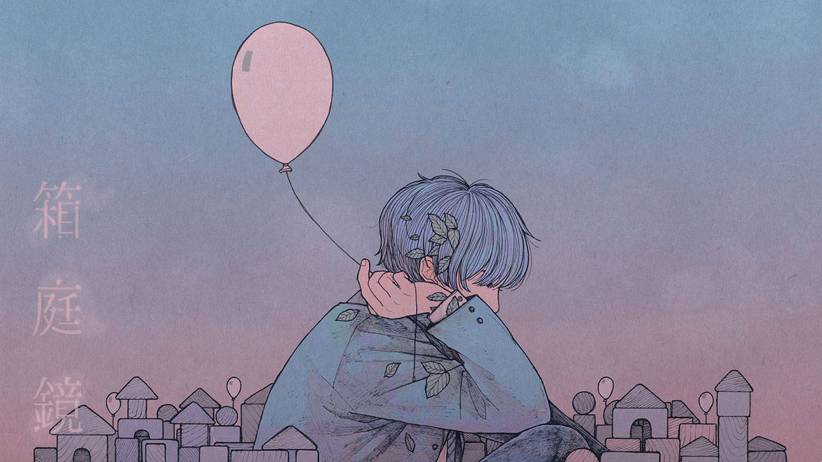 Cute Retro Anime Aesthetic, blue hair, pink balloon, SD Desktop Wallpaper