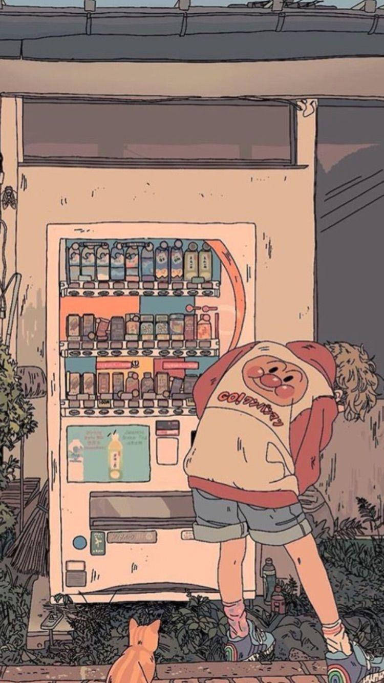 vintage vending machine, cat, red hoodie, HD Phone Wallpaper