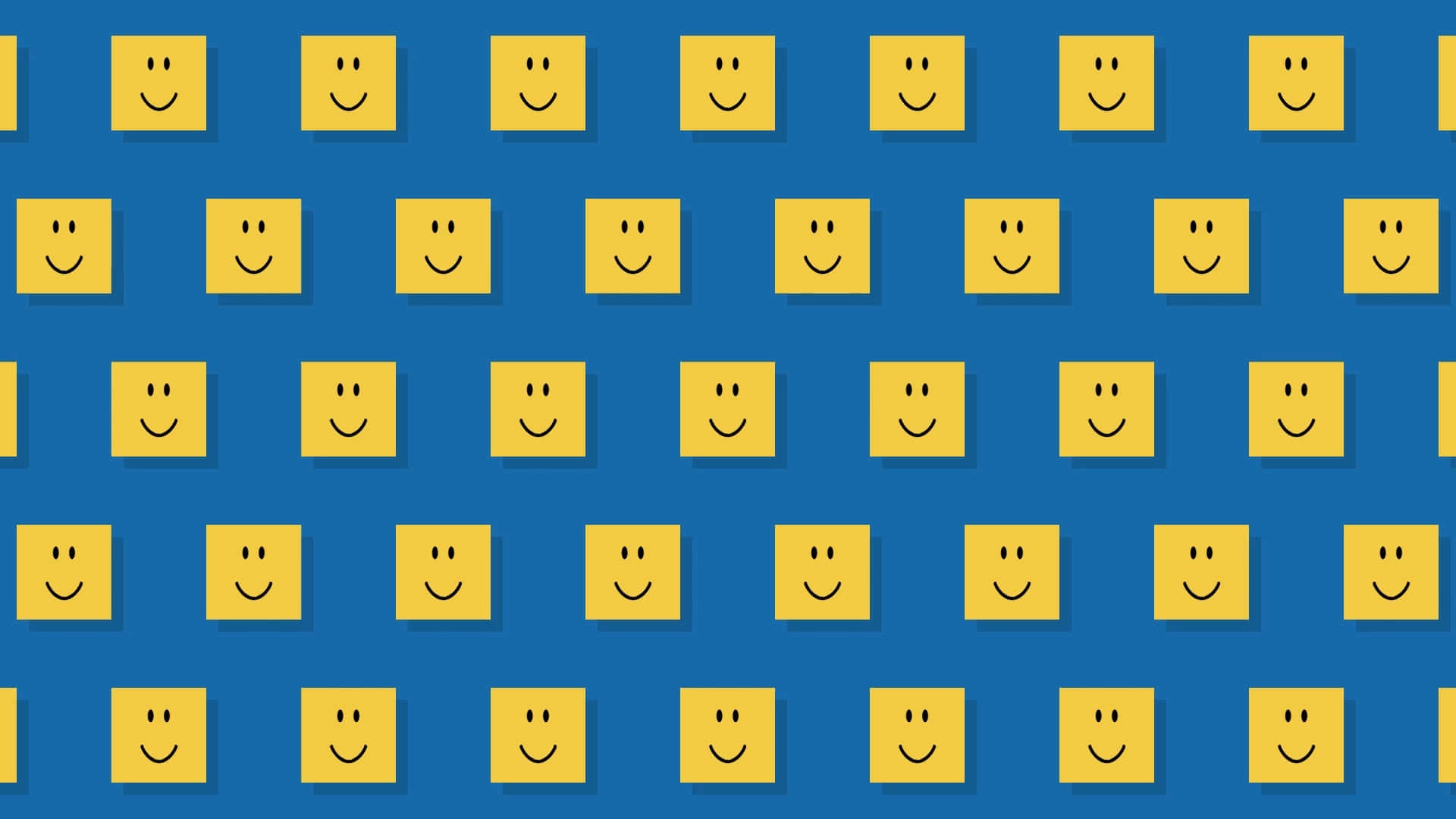 cute Roblox noobs, yellow smiley face icons, solid blue background, Full HD Desktop Wallpaper