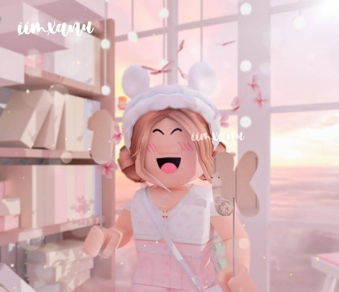 Cute Roblox, bunny ears, pastel pink room, SD Desktop Wallpaper