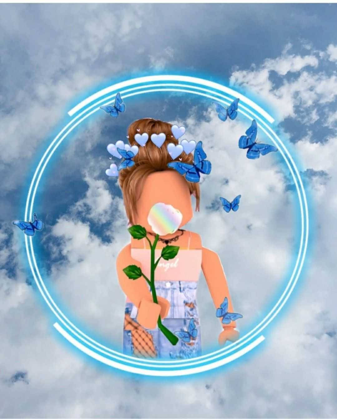 Cute Roblox, brown hair, blue butterflies, HD Phone Wallpaper