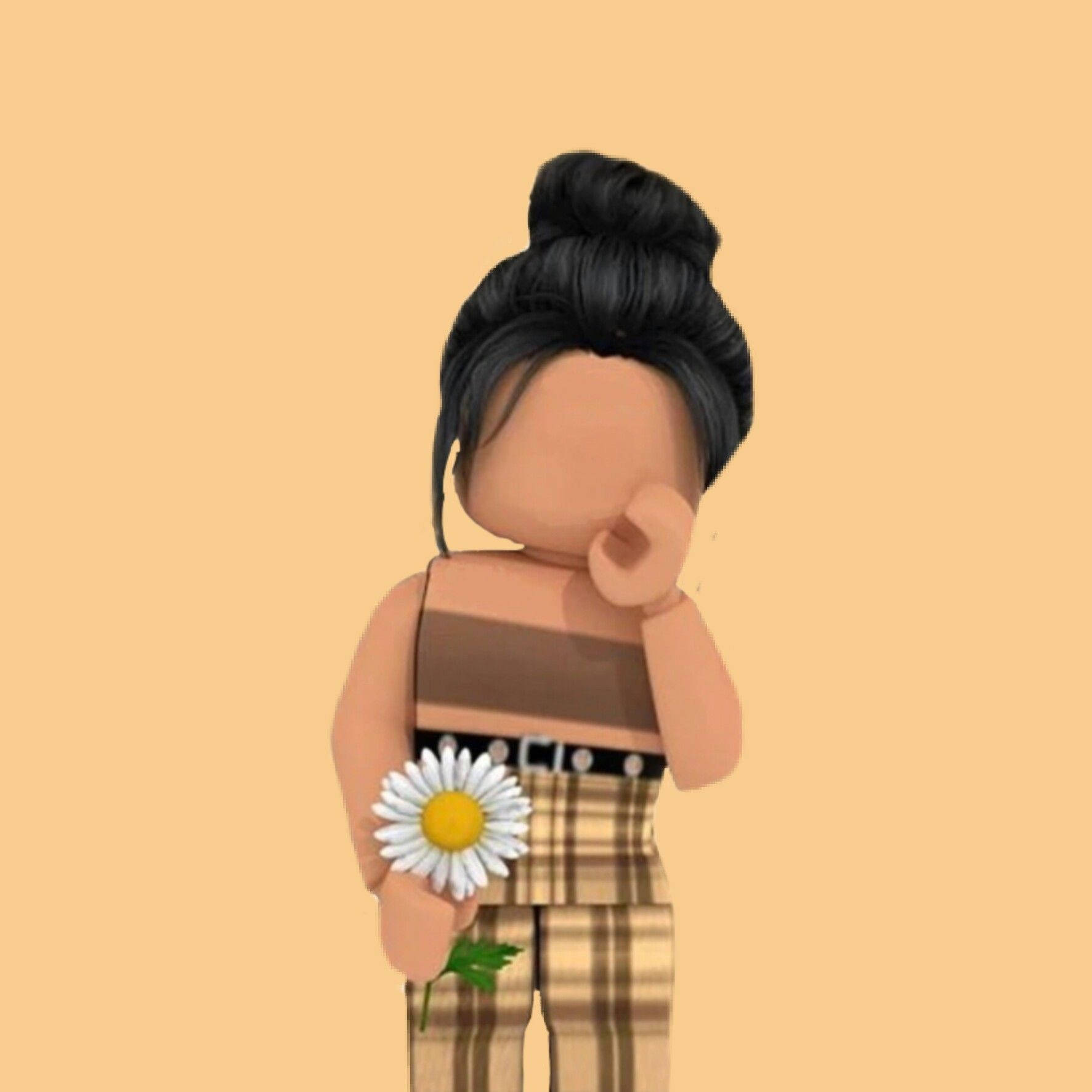 Roblox-style avatar, black hair in a bun, daisy, HD Desktop Wallpaper