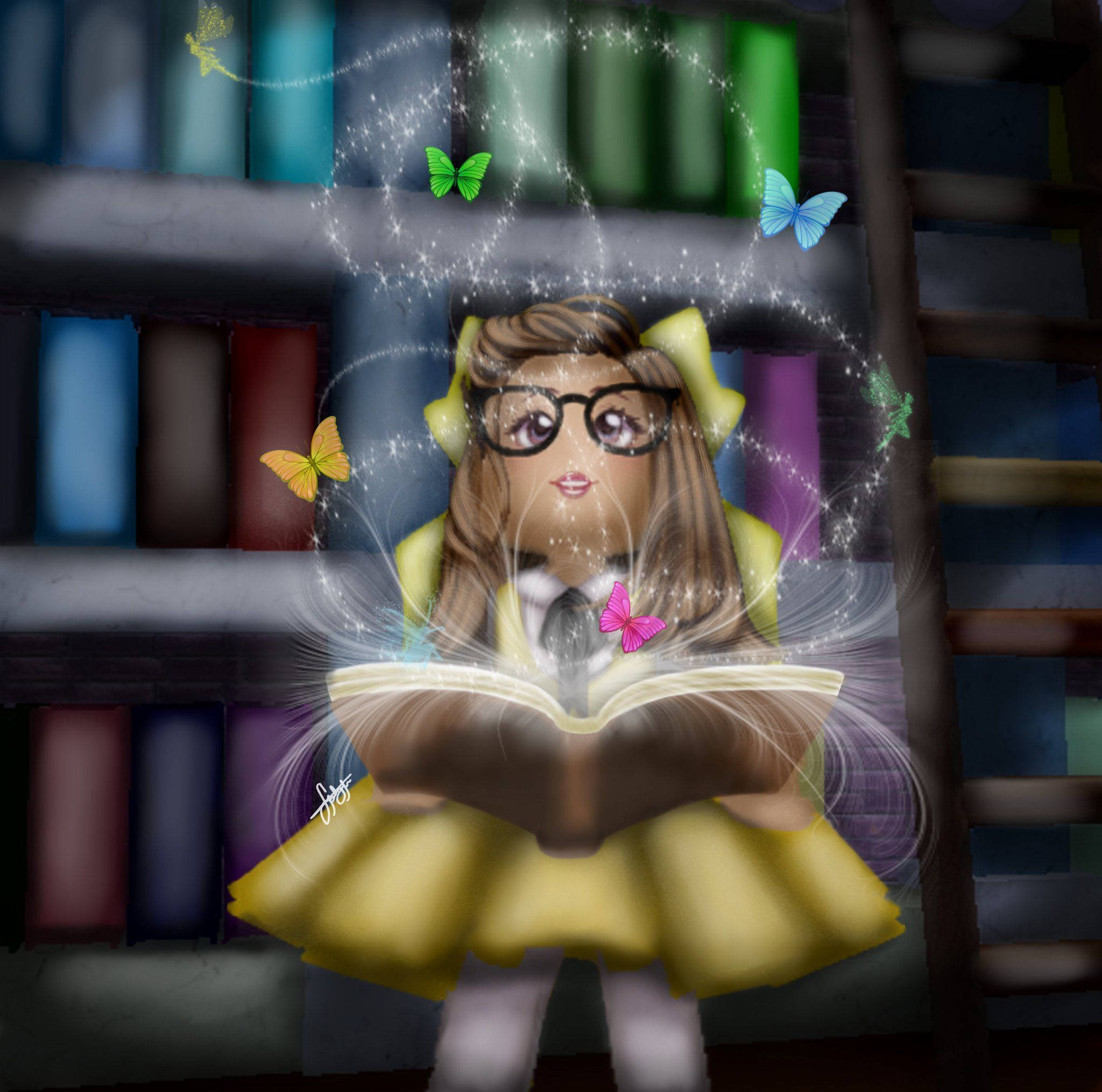 Cute Roblox, girl in glasses, yellow dress, Full HD Desktop Wallpaper