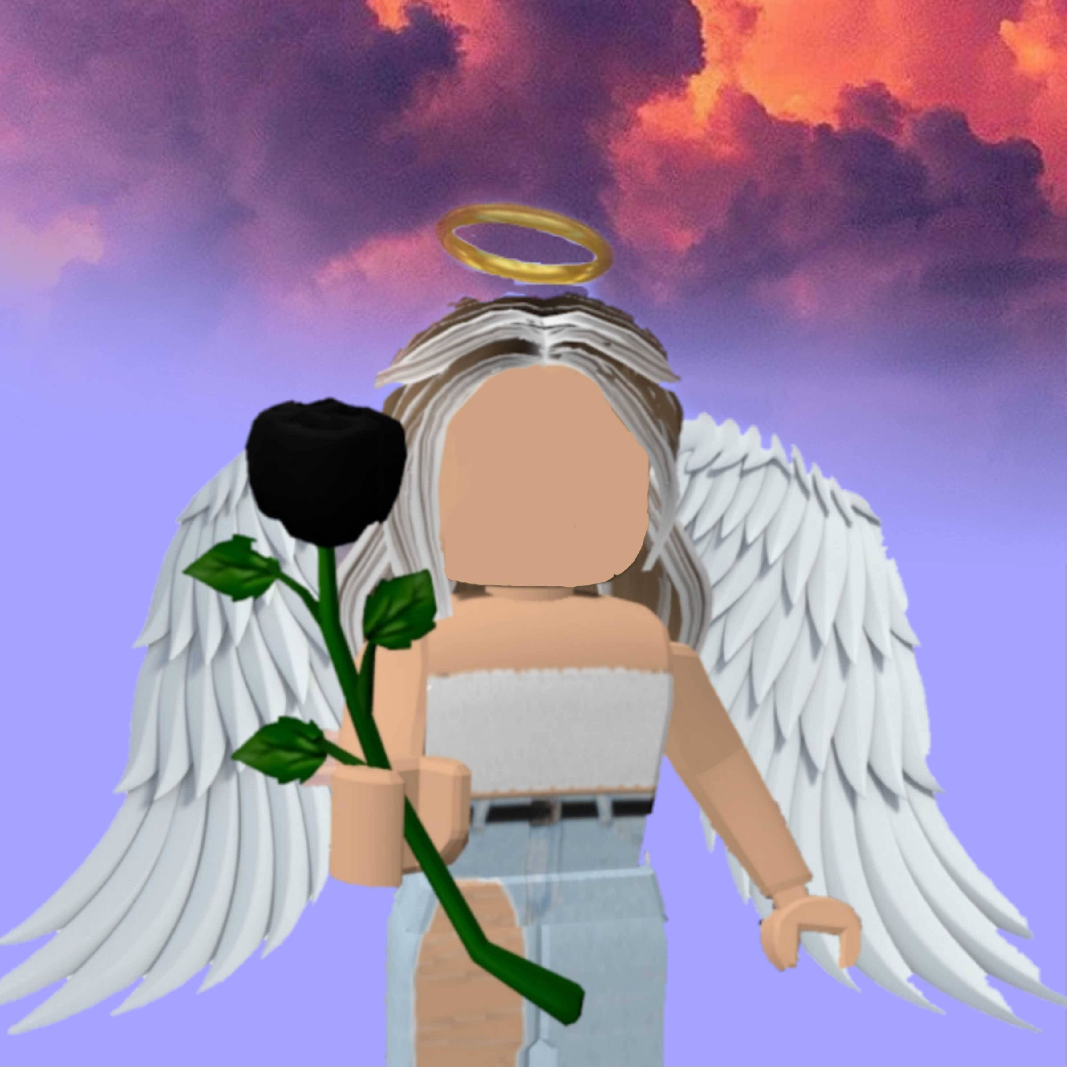 Cute Roblox, angel avatar, white wings, 2K Desktop Wallpaper
