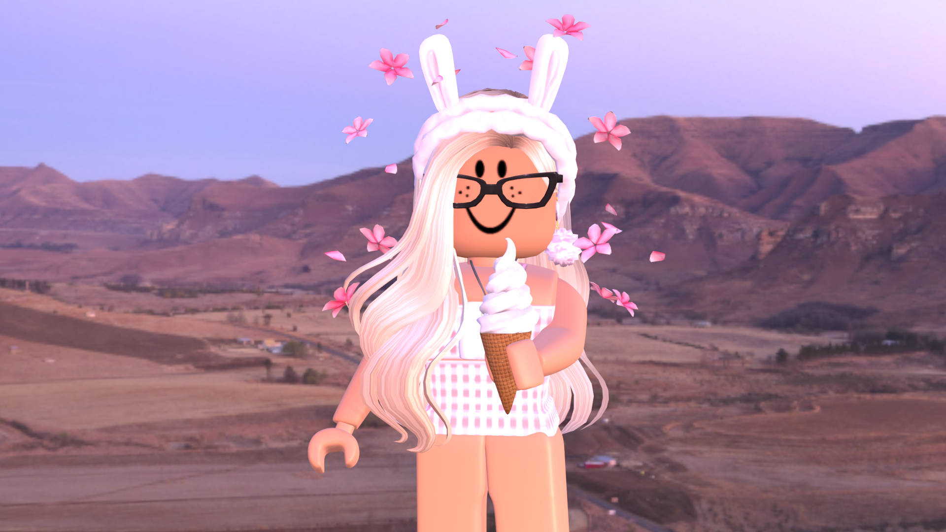 Cute Roblox, bunny ears, glasses, Full HD Desktop Wallpaper