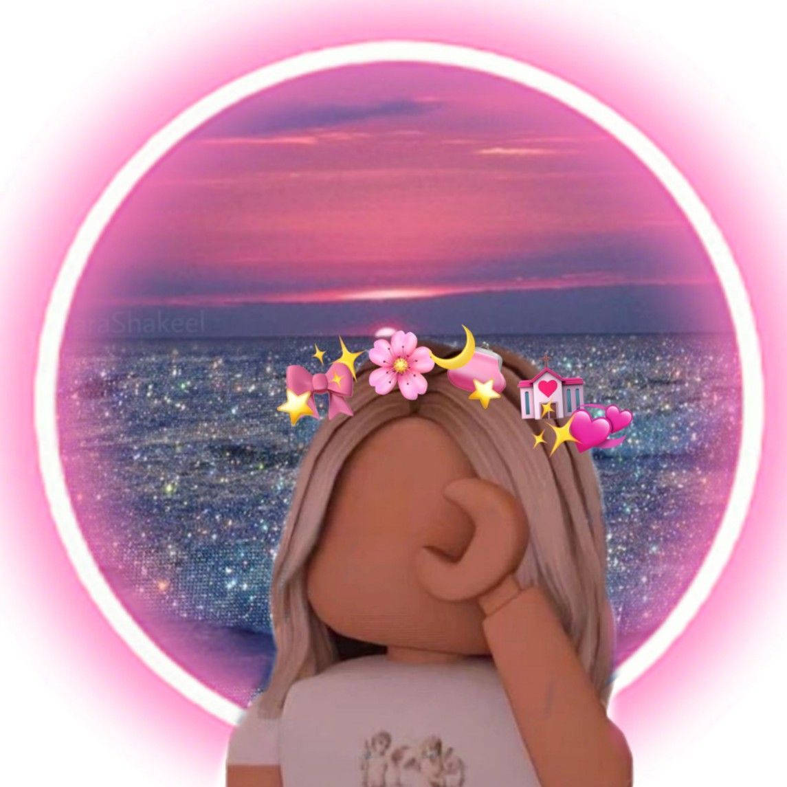 Cute Roblox, pink hair accessories, glittering ocean, SD Desktop Wallpaper