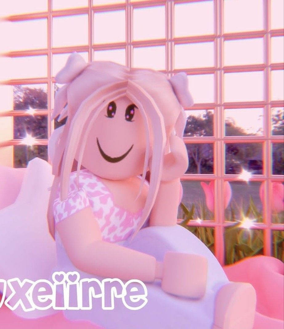 Cute Roblox, pink-haired Roblox avatar, bunny ears, SD Phone Wallpaper