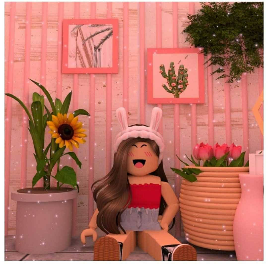 Cute Roblox, bunny ears, pink room, SD Desktop Wallpaper