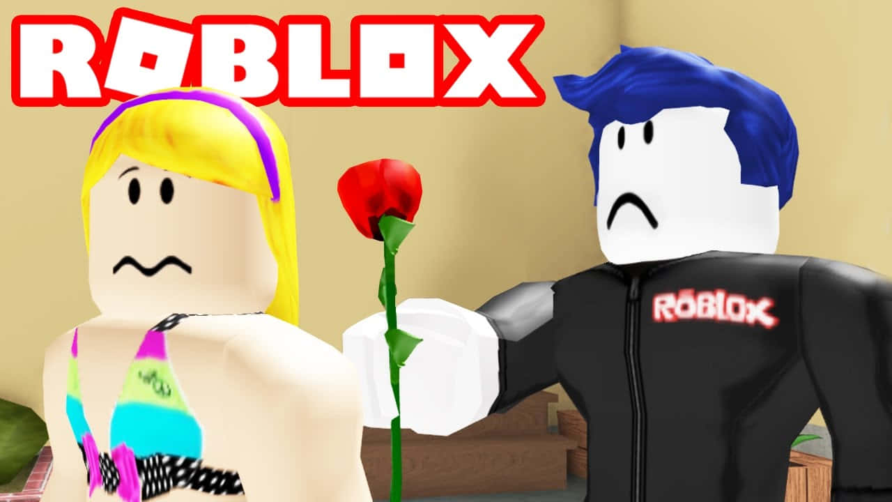 Roblox, blue hair, red rose, HD Desktop Wallpaper