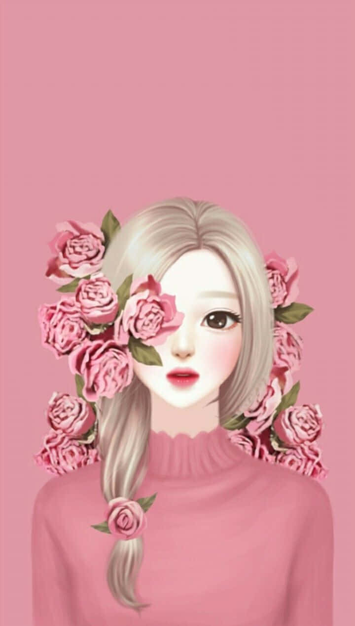 Girl Rose Gold Flower, anime girl, blonde hair, SD Phone Wallpaper