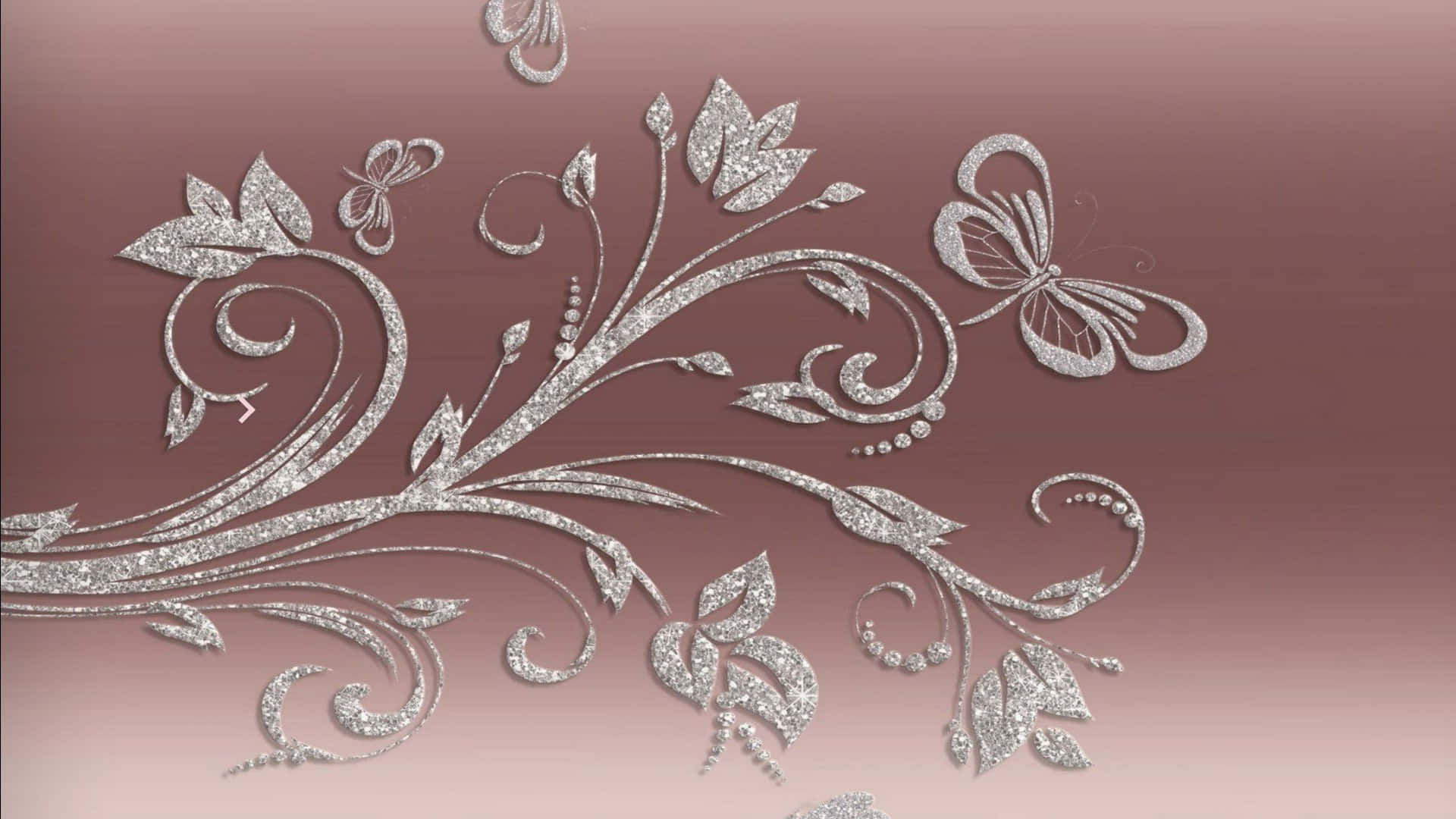 silver glitter, floral vines, butterflies, Full HD Desktop Wallpaper