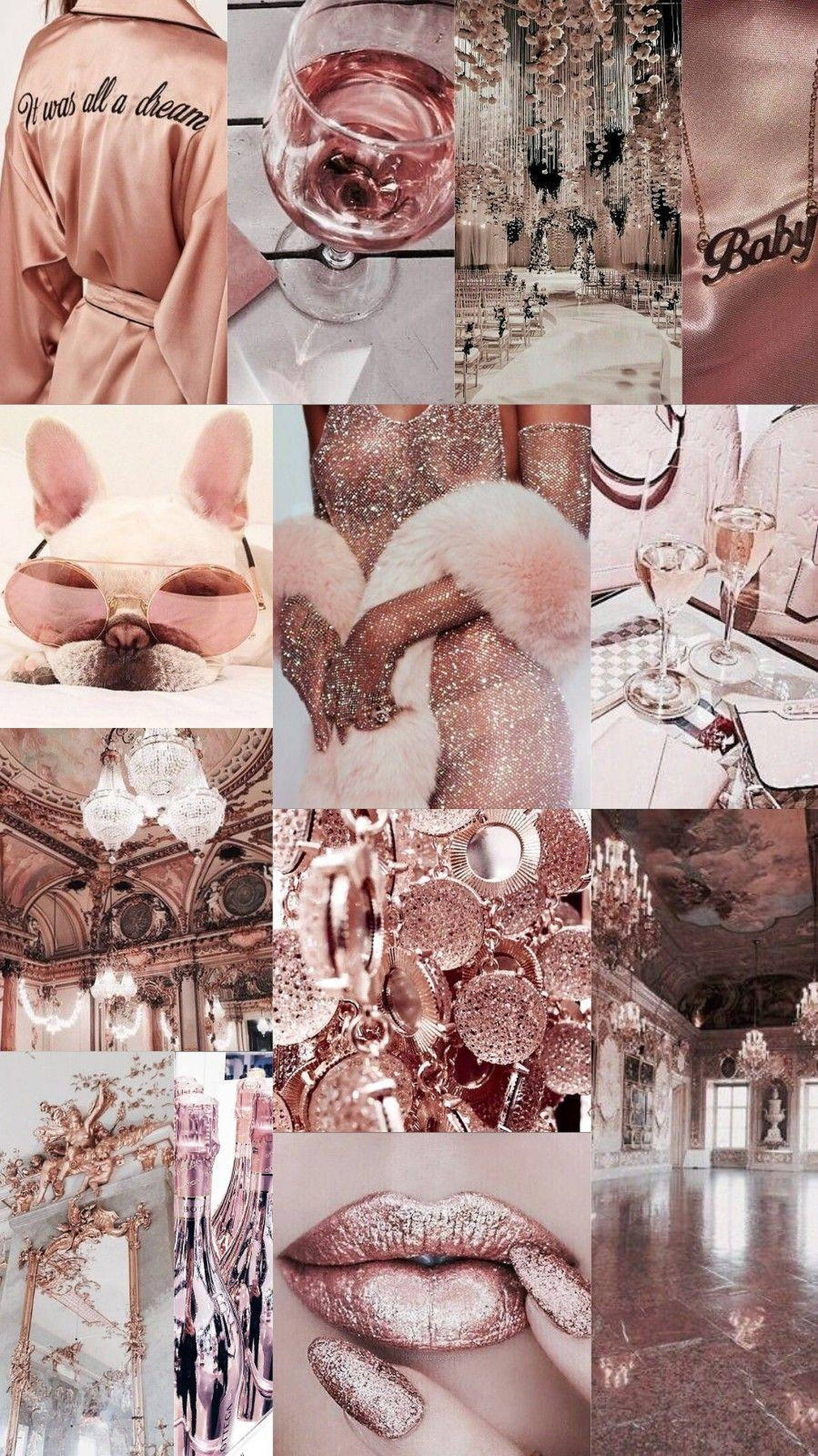 rose gold, champagne glasses, glittering lips, 4K Phone Wallpaper