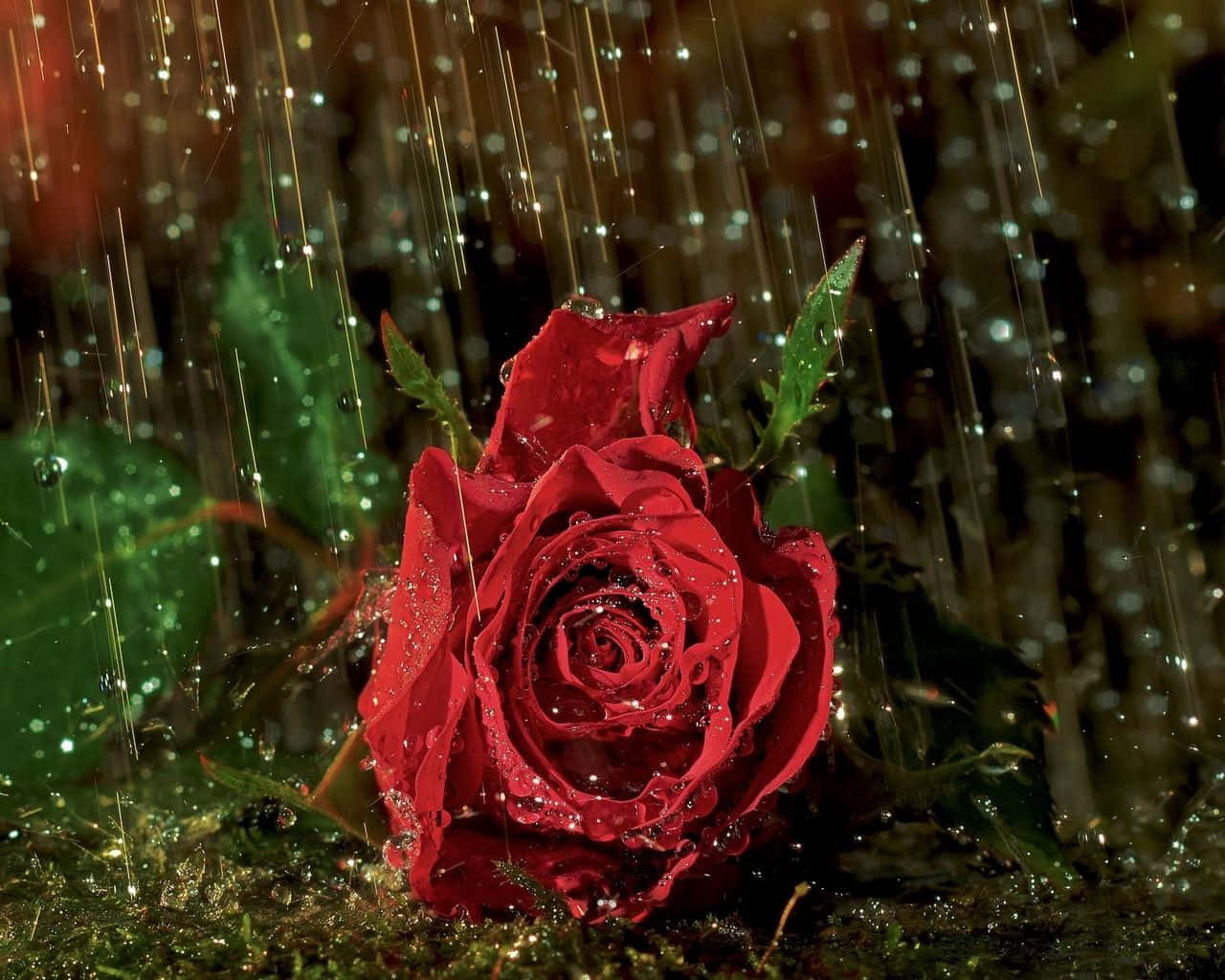 rose, raindrops, vibrant red, HD Desktop Wallpaper