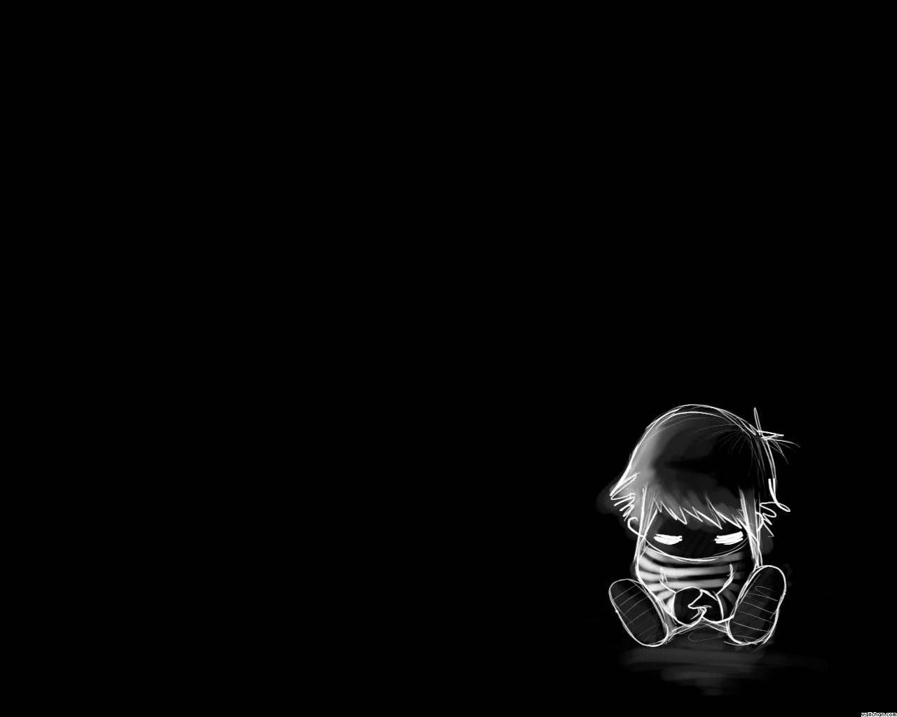 Cute Sad Girl, glowing anime character, curled, HD Desktop Wallpaper