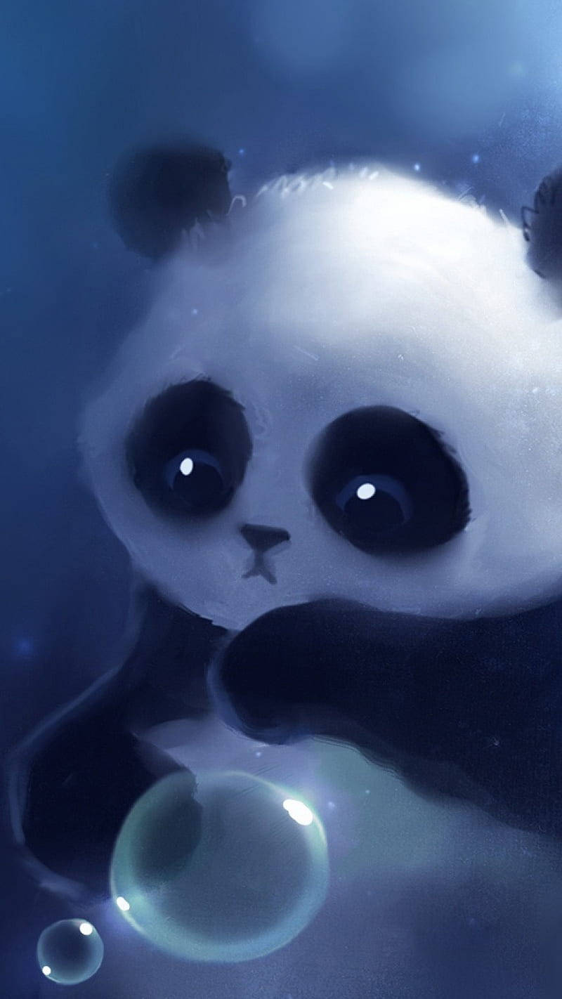 cute sad panda, big eyes, glowing bubble, HD Phone Wallpaper