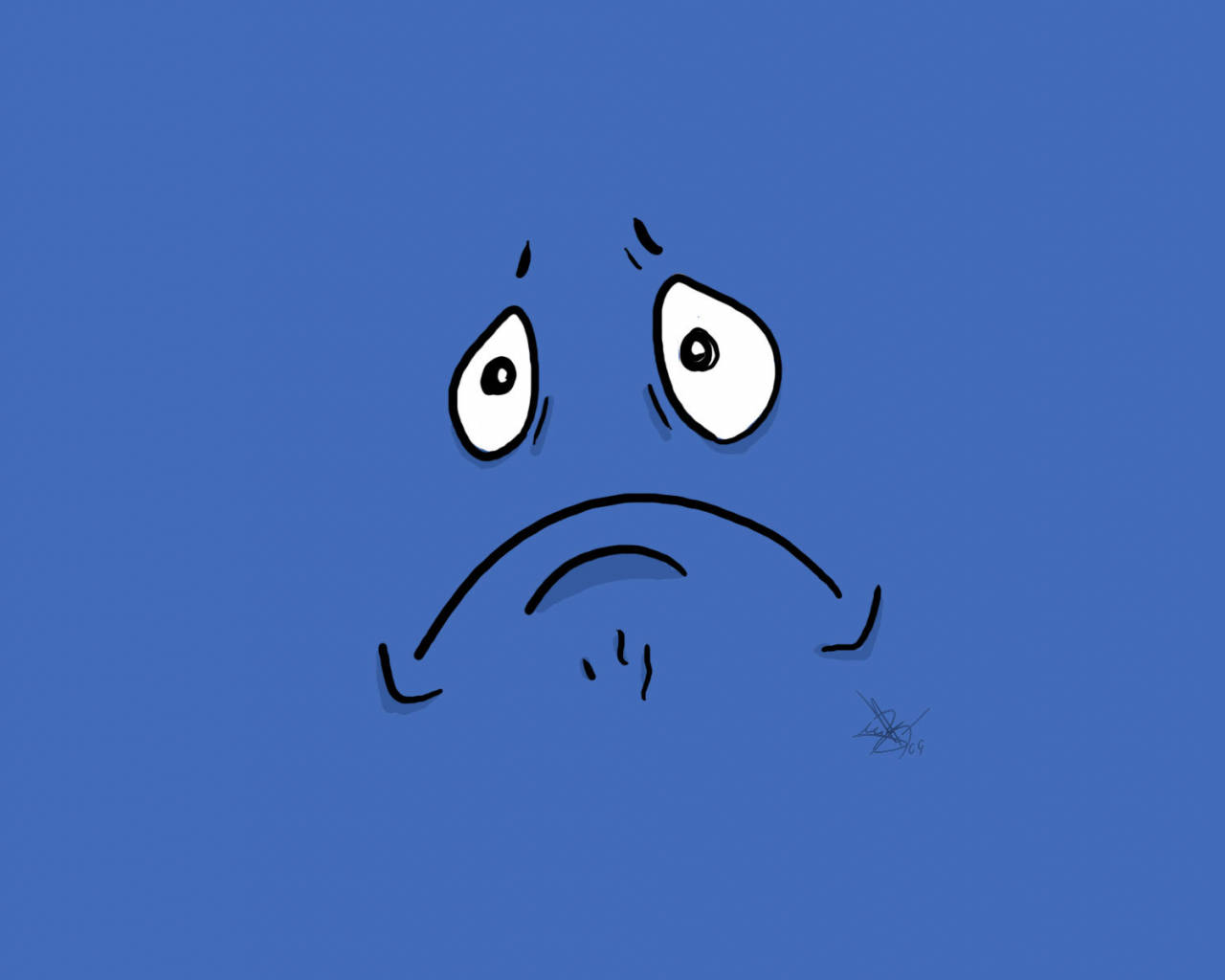 cute sad smiley, blue, minimalist cartoon face, HD Desktop Wallpaper