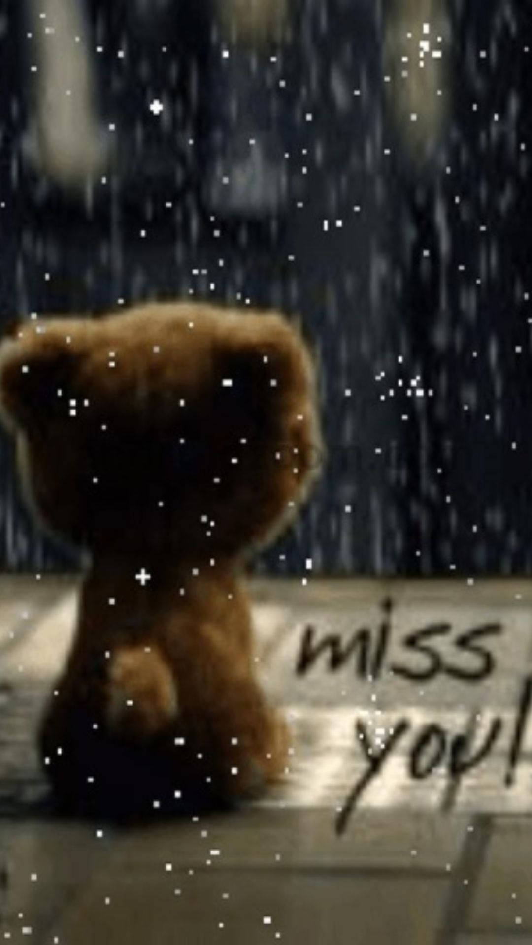 cute sad bear, brown teddy bear, wet sidewalk, Full HD Phone Wallpaper