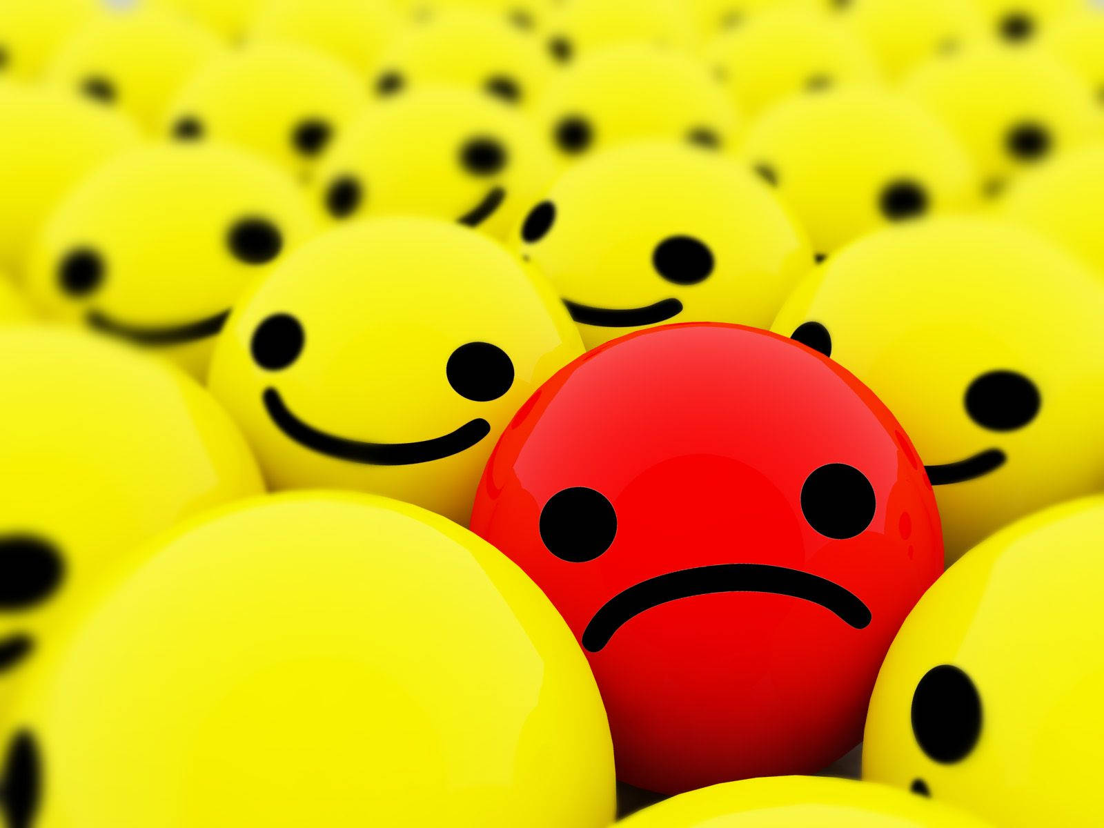 red sad emoji, yellow smiling emojis, glossy 3d-rendered scene, HD Desktop Wallpaper