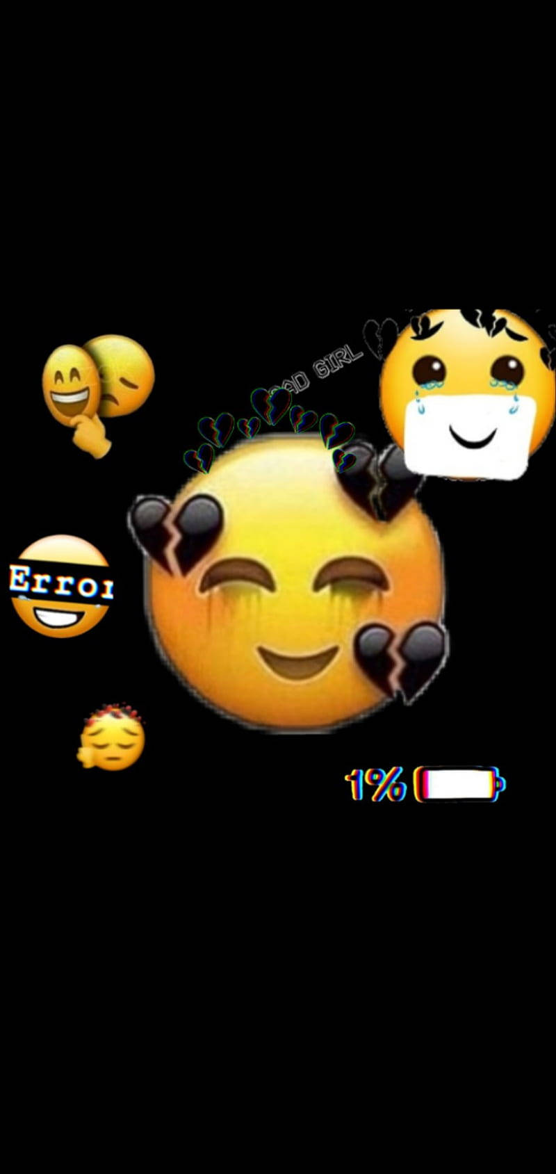 cracked laughing emoji, other emojis, low battery warning, HD Phone Wallpaper