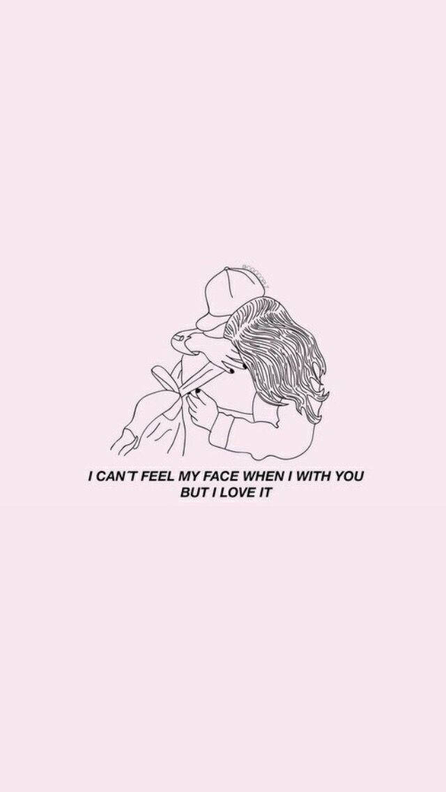 minimalist line drawing, two people embracing, soft pink background, SD Phone Wallpaper