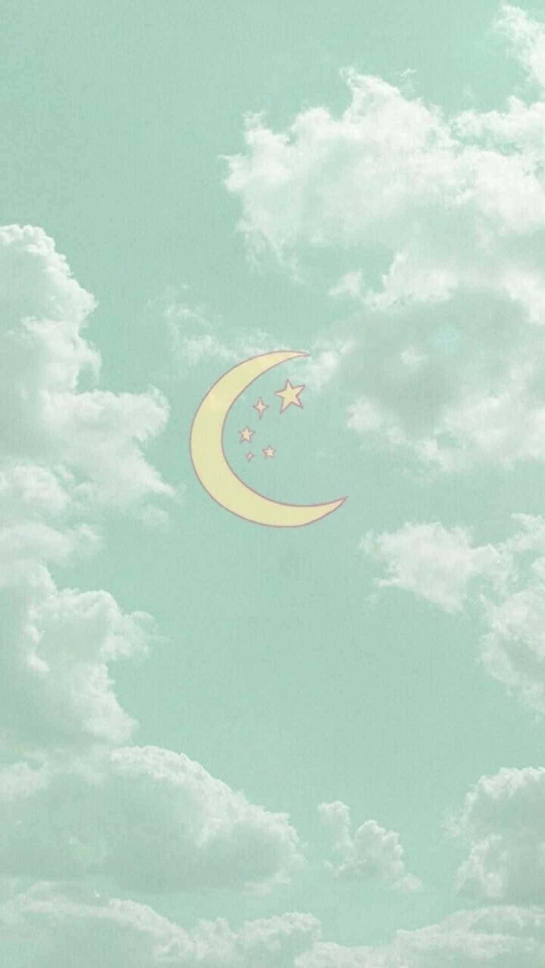 crescent moon, cute sage green night sky, soft pastel sky, Full HD Phone Wallpaper